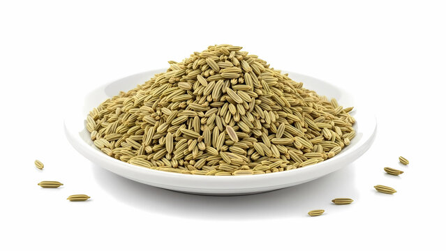 Fennel Seeds in Plate &mdash; Isolated on White Background