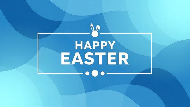 Happy easter greeting card with bunny icon on blue background - Powered by Adobe