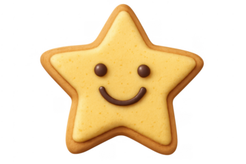 Smiling star cookie with happy face, transparent background