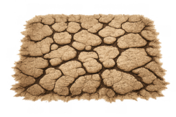 Cracked dry earth experiencing drought and climate change, texture of parched desert soil on transparent background