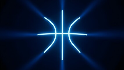 Glowing blue neon cross with radiant lines on dark background