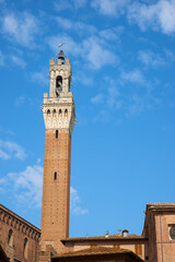 Tower in Campo Square in Siena, Tuscany, Italy.