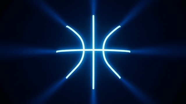 Glowing blue neon cross with radiant lines on dark background - Powered by Adobe