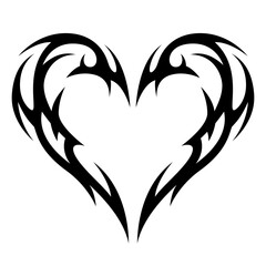 Neo tribal heart icon. Y2K shape. Vector gothic symbol for tattoos, Valentine's Day, Halloween, rock music or metal designs. Black isolated decorative sign.