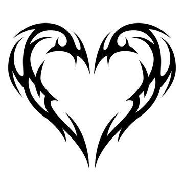 Neo tribal heart icon. Y2K shape. Vector gothic symbol for tattoos, Valentine's Day, Halloween, rock music or metal designs. Black isolated decorative sign.
