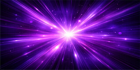 An abstract blue and purple space background featuring glowing stars and bright laser rays in a shiny disco design with a bursting energy light effect © NUR 0.2