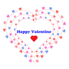 Happy valentines day heart design with colorful small hearts isolated on white background