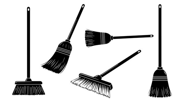 Collection of various brooms isolated on white background, Vector