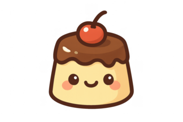 Cute smiling pudding character with cherry on top