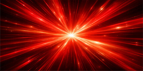 Naklejka premium An abstract red star burst and explosion design creates a bright celebration background featuring a shiny laser glow, sparkling light rays, and a festive pattern of energy flashes in space
