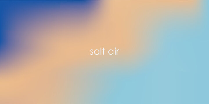 Abstract seaside. Ocean landscape vector texture. Aesthetic blue and beige gradient background. Blurred sea wave pattern. Sun, clouds, rays. Ocean breeze wide banner