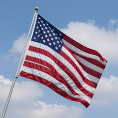 Obraz premium American flag against a blue sky and clouds