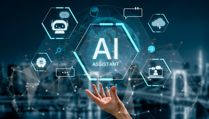 A concept of a global AI virtual assistant. This intelligent agent provides user support through...