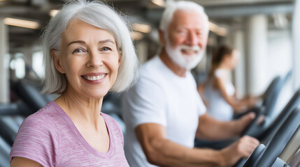 Active seniors training in a fitness club or gym, group workout and healthy lifestyle concept, physical activity, wellness and active aging.