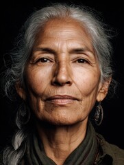 A portrait of an old native american woman.