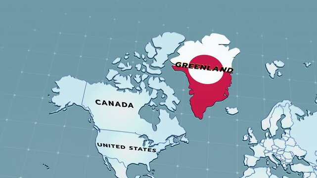 A stylized map highlighting Greenland with flag of Greenland, Greenland map, animation