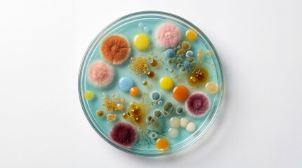 Colorful Bacteria and Microorganisms Growing in Petri Dish