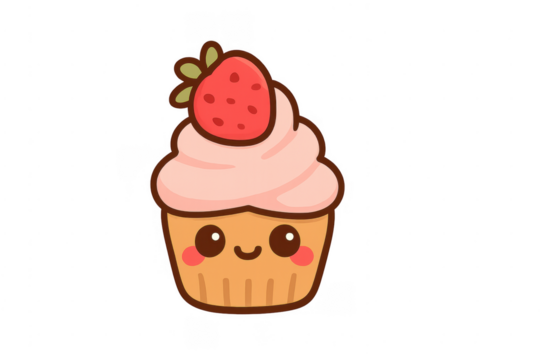 Cute kawaii strawberry cupcake with smiley face - Powered by Adobe
