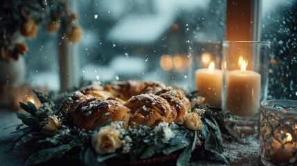 A captivating winter tableau unfolds. ..Created with Generative AI, not depicting real subjects.