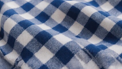Close-up of blue and white checkered fabric, showing soft texture and folds