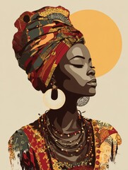 Abstract painting art portrait of a black woman. African culture.