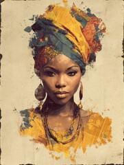 Abstract painting art portrait of a black woman. African culture.