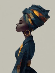 Abstract painting art portrait of a black woman. African culture.