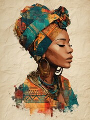 Abstract painting art portrait of a black woman. African culture.