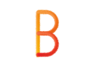 3D Fluffy Capital Letter B with Orange and Red Gradient Fur Texture Isolated on White Background