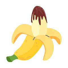 Chocolate dipped banana. Summer sweetie dessert. Vector illustration isolated on white background