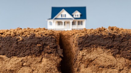 A quaint house teeters on dreamy soil verge, symbolizing Earth Day resilience and quirky geological adventures