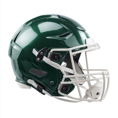 Modern dark green American football helmet.