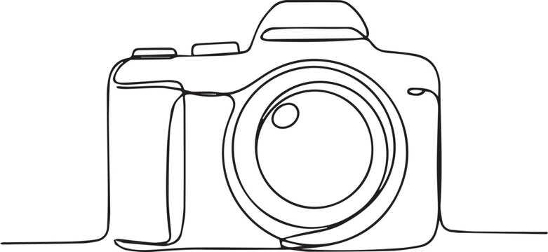 Modern camera in sleek one line drawing style