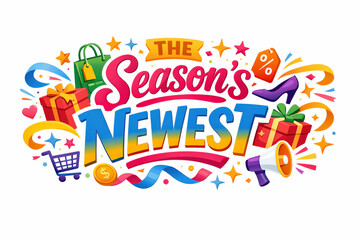 Season's Newest Banner. Clean modern holiday banner illustration, colorful retail launch banner reinforcing novelty and trend
