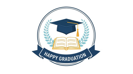 Celebrate Graduation Day with a Joyful Emblem Cap, Book, and Laurel Wreath Design