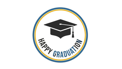 Happy Graduation Badge with Mortarboard and Elegant Design Celebrating Academic Achievement