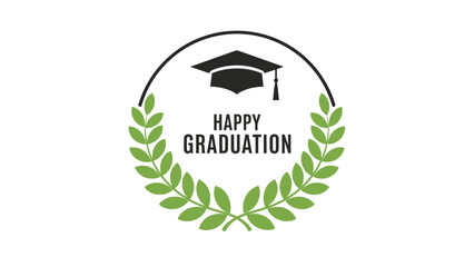 Happy Graduation Celebration A Festive Emblem Featuring a Graduation Cap and Laurel Wreath
