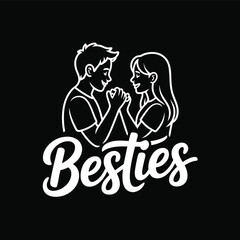 Besties illustration with boy and girl holding hands line art