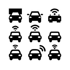 Collection of car icons representing connectivity and autonomous driving technology