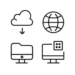 Cloud computing and network icons including globe, folder, and desktop