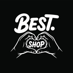 Best shop lettering with hands forming a heart shape, an emblem for a top-rated retail business