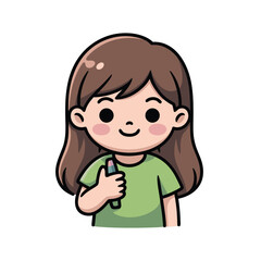 Cute cartoon girl holding a pink lipstick, a charming character illustration with a friendly smile