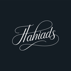 Elegant calligraphy text of the word Tahiads in white