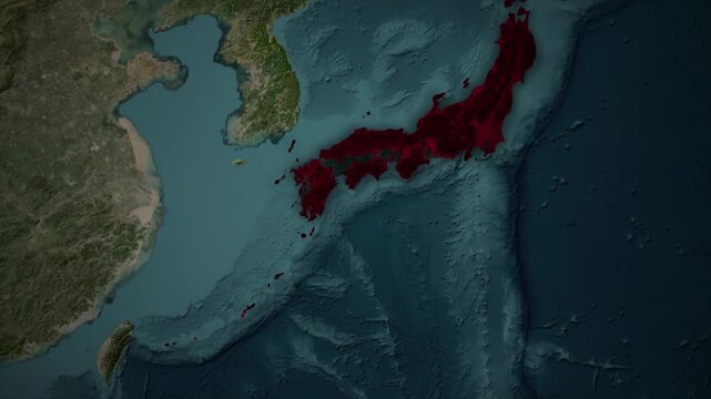 Map Animation of Japan and Okinawa Islands in East Asia