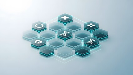 A cluster of hexagonal icons with various symbols