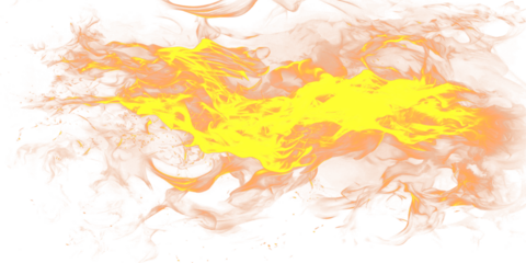 A vibrant yellow flame burning brightly on a black background on transparent background