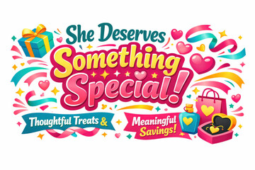 She Deserves Special. Seasonal holiday banner with promotional slogan, bright high-impact appreciation banner highlighting