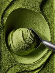 Top view of matcha green tea gelato.