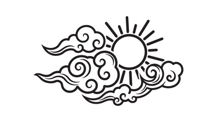 Stylized sun and swirling clouds illustration suitable for weather, nature, and graphic design projects.