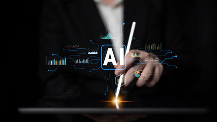 Artificial Intelligence (AI) for business data analysis and analytics. A concept of using AI for data visualization, reporting, and insights. Motif